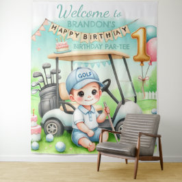 Loch in einem 1. Geburtstag Boy Golf Par-T Wandteppich