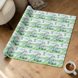Loch in einem 1. Geburtstag Golf Boy Wasserfarbe Geschenkpapier
