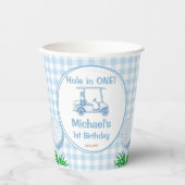 Loch in einem blauen Gingham Golf Party mit Monogr Pappbecher (Vorderseite)