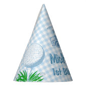 Loch in einem blauen Gingham Golf Party mit Monogr Partyhütchen (Links)