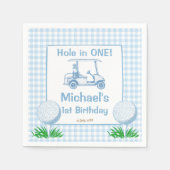 Loch in einem blauen Gingham Golf Party mit Monogr Serviette (Vorderseite)