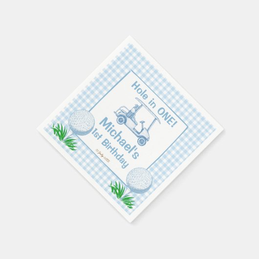 Loch in einem blauen Gingham Golf Party mit Monogr Serviette (Ecke)