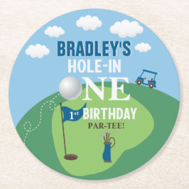 Loch in einem Golf 1. Geburtstag Party Runder Pappuntersetzer