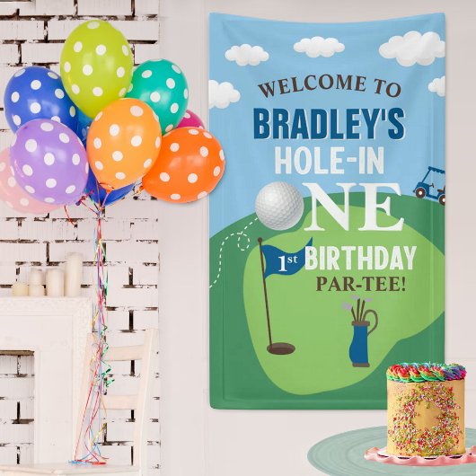 Loch in einem Golf 1. Geburtstag Willkommen Banner