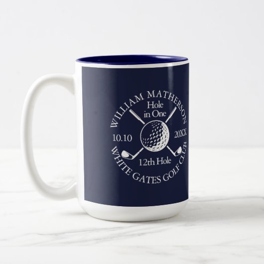 Loch in einem Golf Ball und Clubs Navy Blue Custom Zweifarbige Tasse (Links)