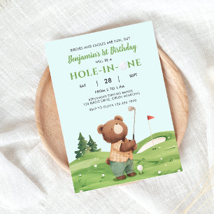 Loch in einem Golf Boy Blue Erster Geburtstag Par- Einladung