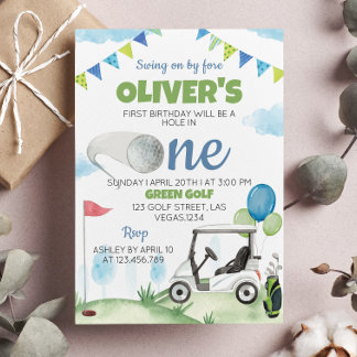Loch in einem Golf Boy Einladung zum 1. Geburtstag