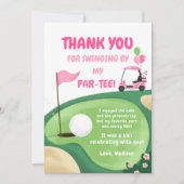 Loch in einem Golf Girl Pink Par-T-Shirt Danke Kar Einladung (Vorderseite)