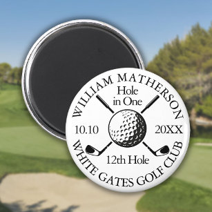 Loch in einem Golfball und Clubs Personalisiert Magnet