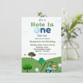 Loch in einem Golfjungen ersten Geburtstag Party Einladung (Stehend Vorderseite)