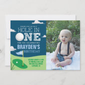 Loch in einem Navy Golf Theme Boys Erster Geburtst Einladung (Vorderseite)