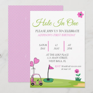 Loch in einem Pink Girl Golf 1. Geburtstag Einladung