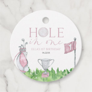 Loch in einem rosa Golf 1. Geburtstag Party Geschenkanhänger