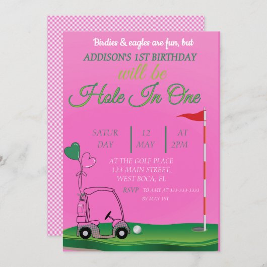 Loch in einem rosa Golf 1. Mädchen Einladung zum G (Vorne/Hinten)