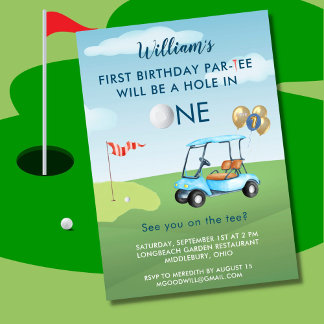 Loch in One Boy Golf Cart Par tee 1. Geburtstag Einladung