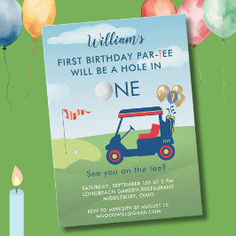 Loch in One Boy Golf Cart Par tee 1. Geburtstag Einladung