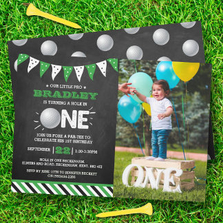 Loch in One Boys Golf 1. Geburtstag Par-T-Foto Einladung