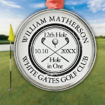 Loch in One Classic Personalisiert Golf Ornament Aus Metall<br><div class="desc">Die klassische Retro-Optik mit altertümlicher Briefmarke. Personalisieren Sie den Namen,  die Position Loch Nummer und das Datum,  um einen großen Golfkeepake zu schaffen,  um dieses fantastische Loch in einem zu feiern. Entwickelt von Thisisnotme©</div>