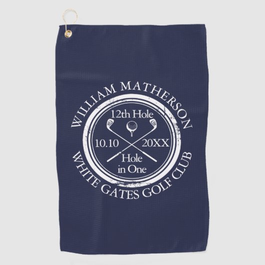 Loch in One Classic Personalisiert Navy Blue Golfhandtuch (Vorderseite)