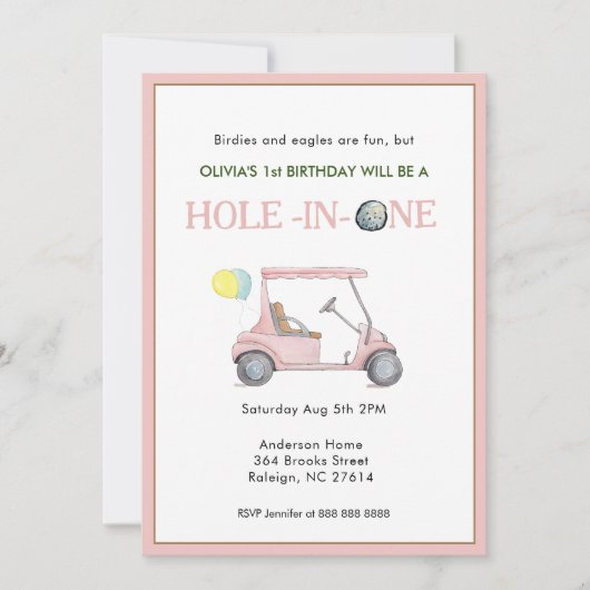 Loch in One Girl 1. Geburtstag Party Einladung (Vorderseite)