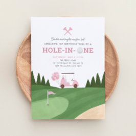Loch in One Pink Golf 1. Geburtstag Einladung