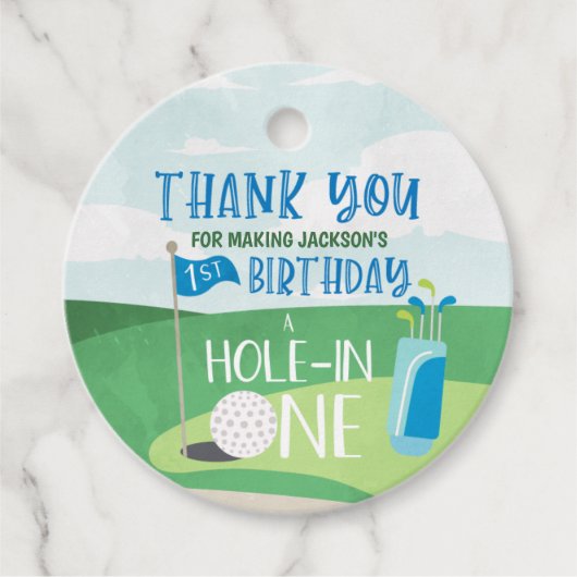 Loch in One Round Labels, Golf Vielen Dank Geschenkanhänger (Vorderseite)