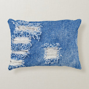 Loch, Jeans aus Denim, rippte Textur Dekokissen