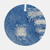 Loch, Jeans aus Denim, rippte Textur Ornament Aus Glas (Rückseite)