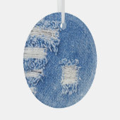 Loch, Jeans aus Denim, rippte Textur Ornament Aus Glas (Vorderseite Rechts)