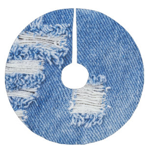 Loch, Jeans aus Denim, rippte Textur Polyester Weihnachtsbaumdecke