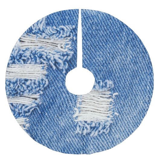 Loch, Jeans, zerrissene Textur Polyester Weihnachtsbaumdecke (Vorderseite)