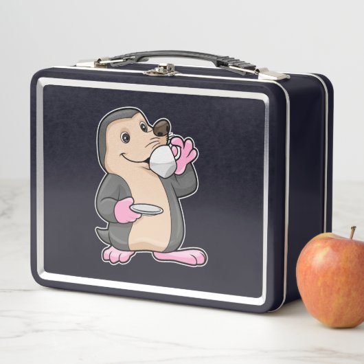 Loch mit Tasse Kaffee & Saucer Metall Brotdose (Beispiel)