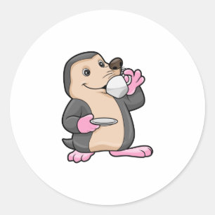 Loch mit Tasse Kaffee & Saucer Runder Aufkleber