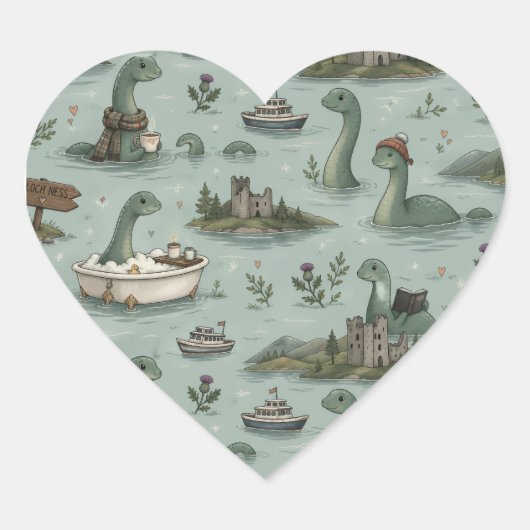 Loch-Ness-Monster Herz-Aufkleber (Vorderseite)