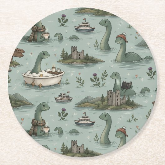 Loch-Ness-Monster Runder Pappuntersetzer (Vorderseite)