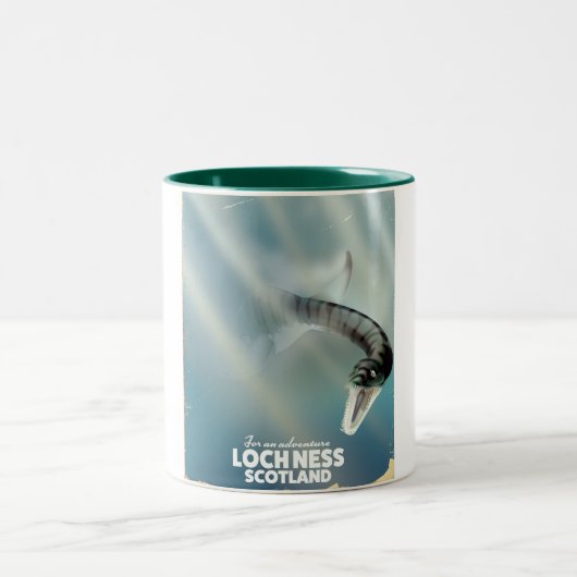 Loch Ness Scotland Monster Vintage Reiseplakat Zweifarbige Tasse (Mittel)