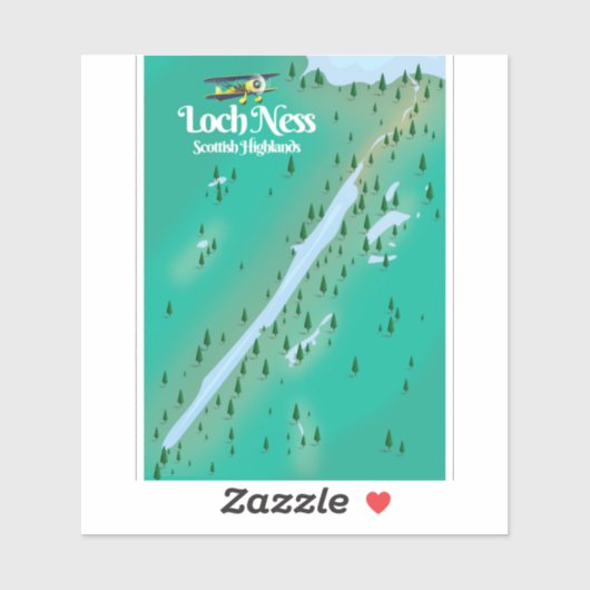 Loch Ness Scottish Highlands Reisekarte Aufkleber (Blatt)