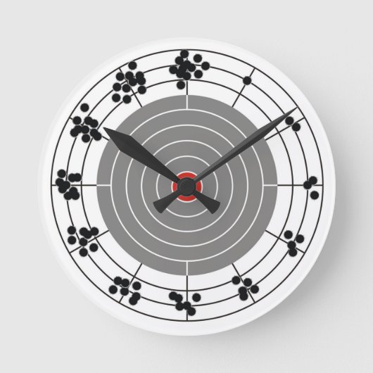 Löcher, ein Loch pro Stunde, um das Ziel herum Runde Wanduhr (Vorderseite)