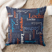 Lochie personalisierter Name Blau-Orange Kissen (Decke)