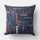 Lochie personalisierter Name Blau-Orange Kissen (Vorderseite)