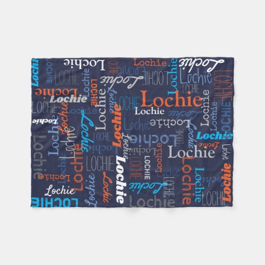 Lochie personalisierter Name Blau-Orangendecke Fleecedecke (Vorderseite (Horizontal))