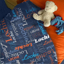 Lochie personalisierter Name Blau-Orangendecke Fleecedecke