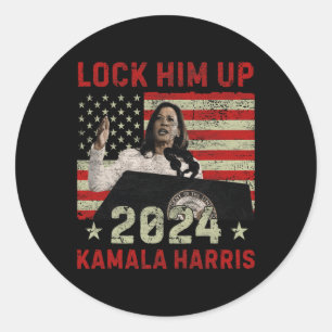 Lock Ihm Up Kamala Harris 2024 US Flag Demokratisc Runder Aufkleber