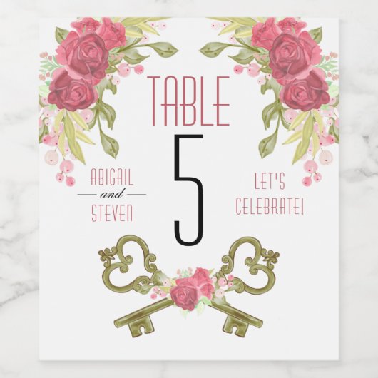 Lock & Key Wedding Suite Tischnummer Weinetikett (Einzelnes Label)