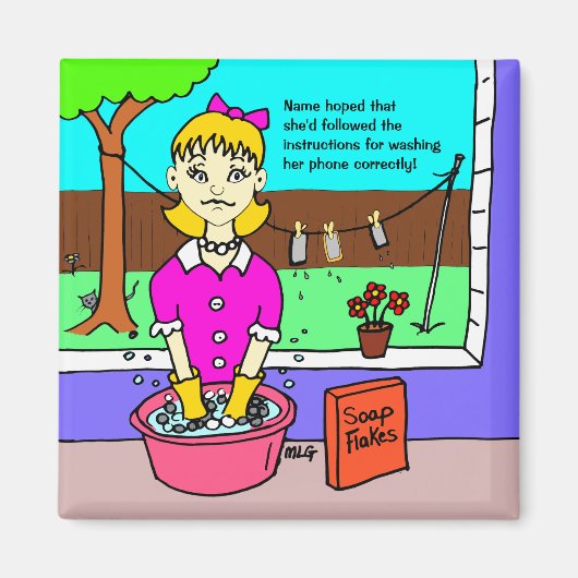 Lockdown Phone Washing Woman Cartoon Magnet (Vorne)
