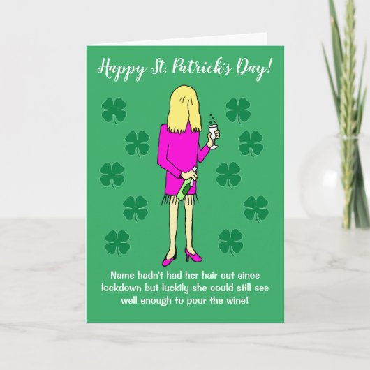 Lockdown Woman Drinking Wine St Patricks Day Card Karte (Vorderseite)