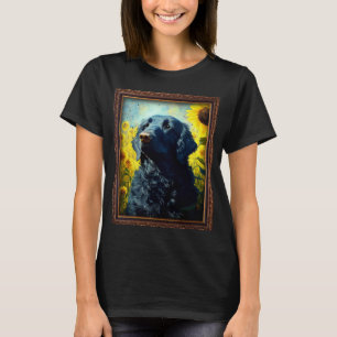 Lockenhauben-Retriever-Malerei Sonnenblumen-Blume T-Shirt