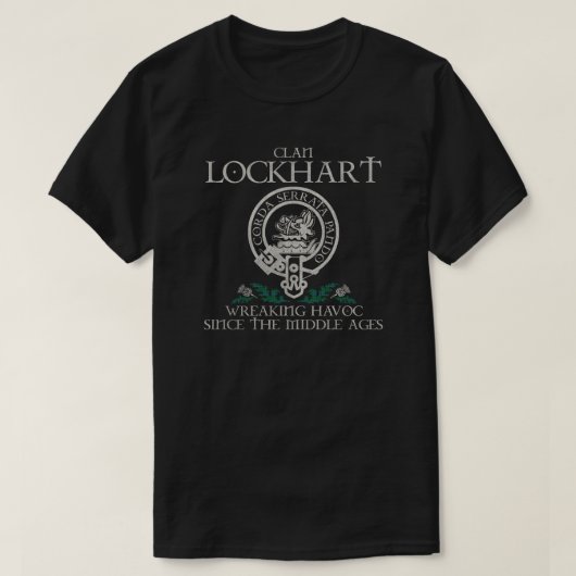 Lockhart Clan Wappen Schottischer Nachname Tartan T-Shirt (Design vorne)