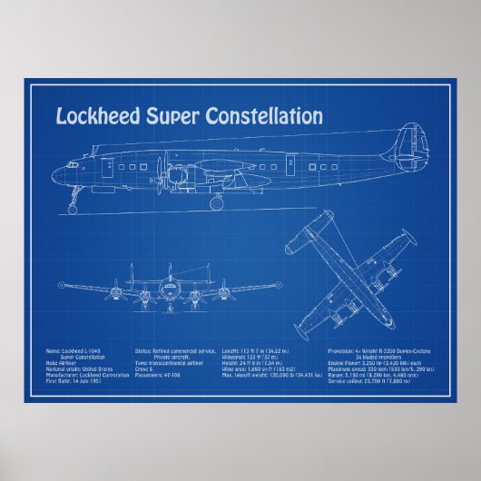Lockheed L-1049 Super Constellation - Pläne AD Poster (Vorne)
