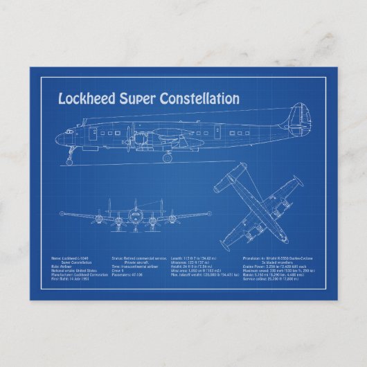 Lockheed L-1049 Super Constellation - Pläne AD Postkarte (Vorderseite)